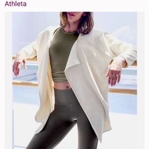 Athleta Cozy Karma Cream Open-Front wrap Cardigan jacket OVERDIZED size Med